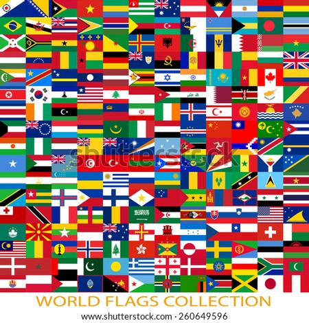 Flags of the world and  map on white background. Vector illustration. Royalty-Free Stock Photo #260649596
