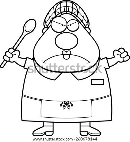A cartoon illustration of a lunch lady looking angry.