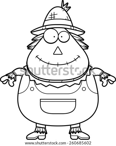 A cartoon illustration of a scarecrow looking happy.