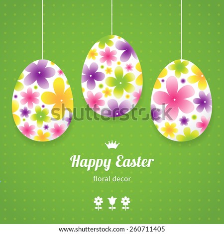 Vector set of bright eggs for your Easter design. Spring element with simply flowers. Modern decor for invitations, greeting cards. Holiday floral  illustration.