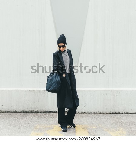 Fashion model on the street. Stylish urban look
