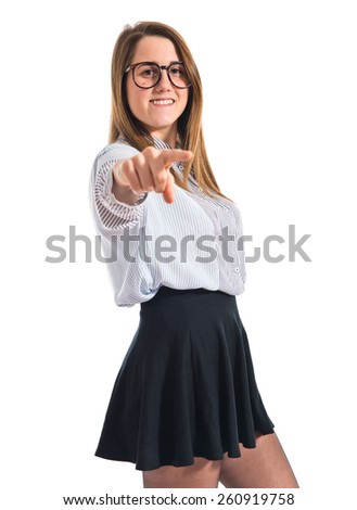 Girl pointing to the front 