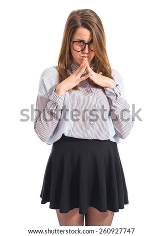 Girl thinking over white background 