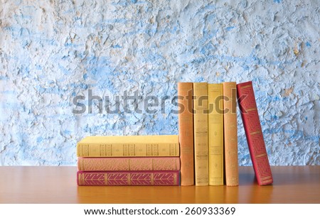 books, blue background, free copy space