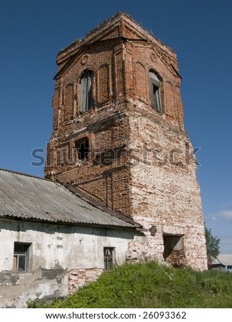 Ancient red brick building with thick walls, a church probably