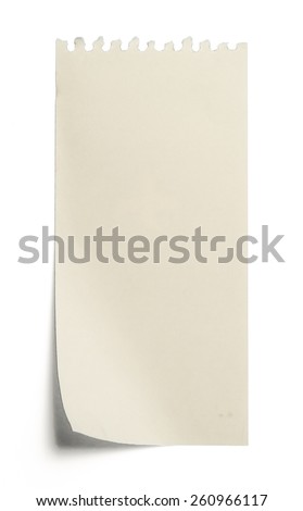 close up of a vintage note paper on white background Royalty-Free Stock Photo #260966117
