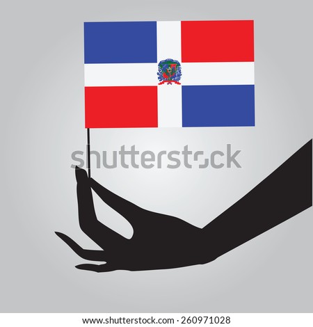 Flag of Dominican Republic in a female hand. Vector illustration.