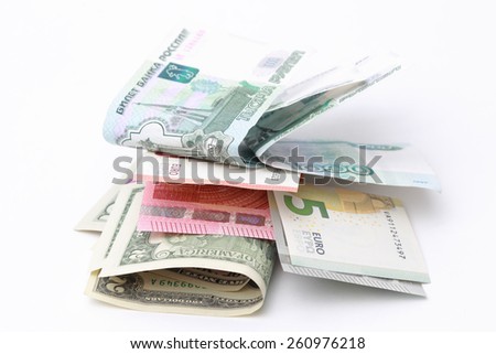 Dollars, euro and russian money rubles