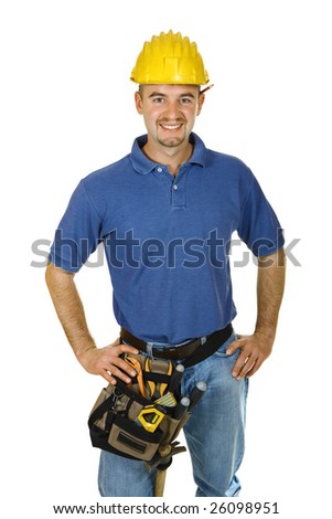Construction worker looking friendlyisolated on white