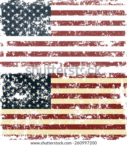 Old scratched flag. Vector illustration of vintage USA flag