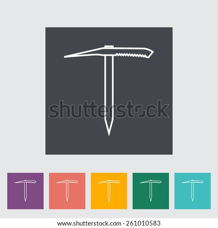 Ice axe. Outline icon on the button. Vector illustration.