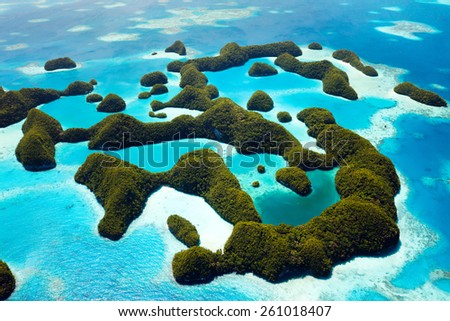 Beautiful view of 70 islands in Palau from above Royalty-Free Stock Photo #261018407