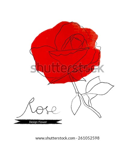 Vector red flower watercolor rose isolated on white.