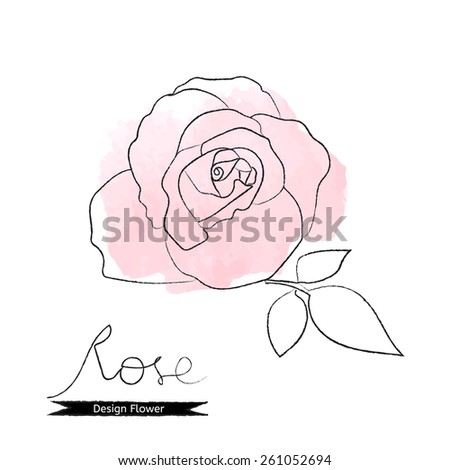Vector pink flower watercolor rose isolated on white.