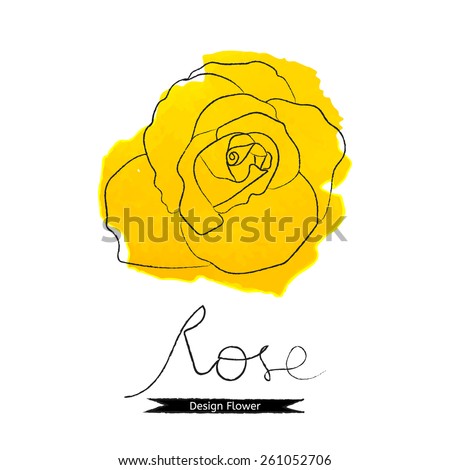 Vector yellow flower watercolor rose isolated on white.