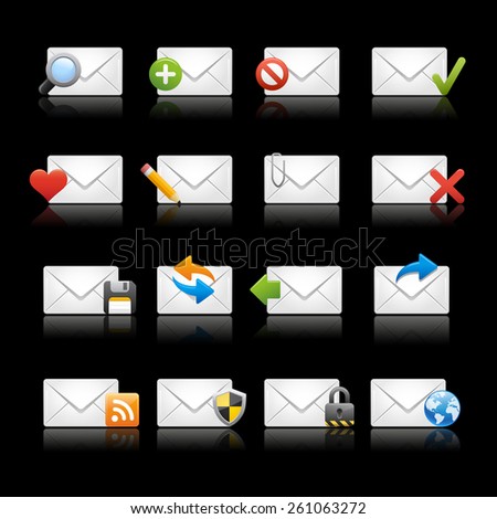 e-mail Icons - Set 1 // Black Background -- EPS 10 -Background color and shadows are editable and can be easily changed.