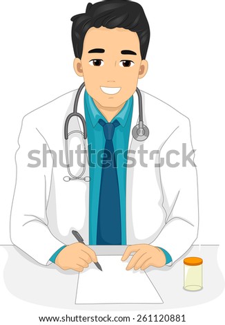 Illustration of a Male Doctor Writing a Prescription 