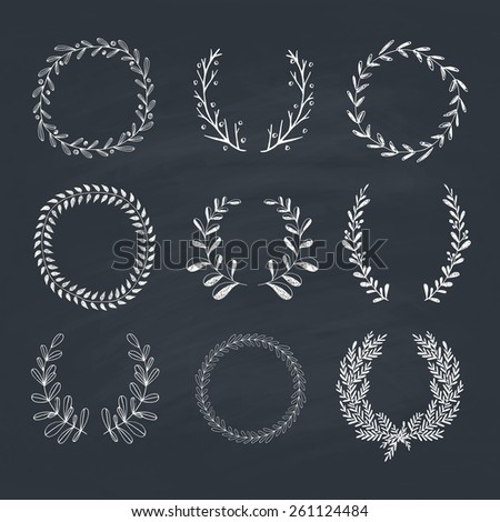 Collection of handdrawn laurels and wreaths. Floral wreath with copyspace for your text. Save the date, wedding or invitation card design element. Valentineâ??s card design template.
