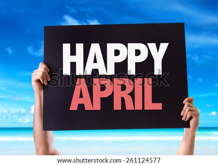Happy April card with beach background