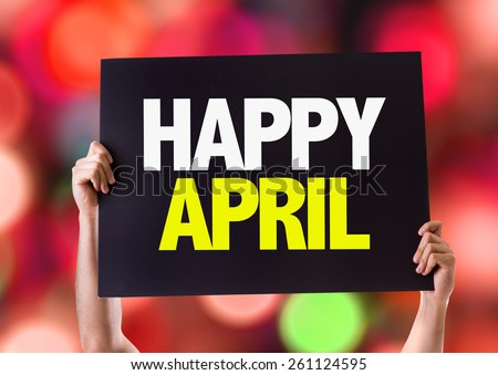 Happy April card with bokeh background