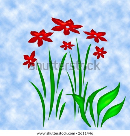 flower garden illustration,red flowers green grass
