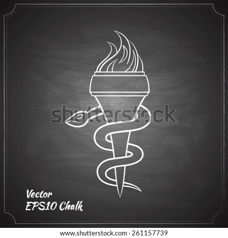 snake and torch chalk painted on the chalkboard medicine symbol vector illustration