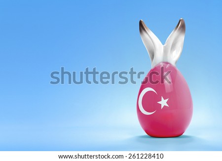 Colorful cute ceramic easter egg with rabbit ears and the flag of Turkey .(series)