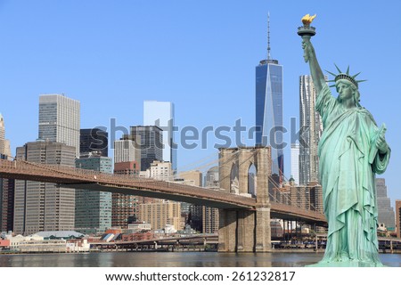Brooklyn Bridge and The Statue of Liberty,  New York City