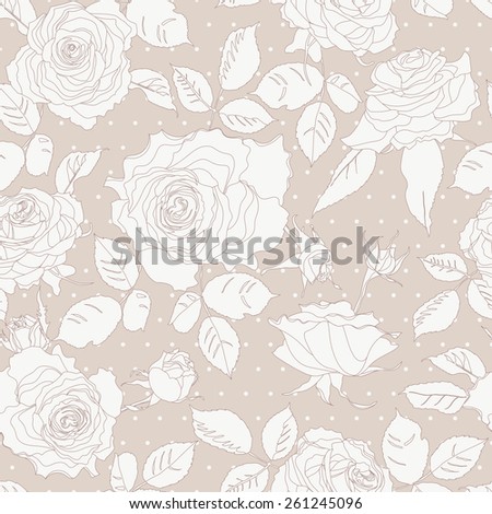 Beautiful seamless floral pattern, flower vector illustration. Elegance wallpaper with  pink roses on floral background.