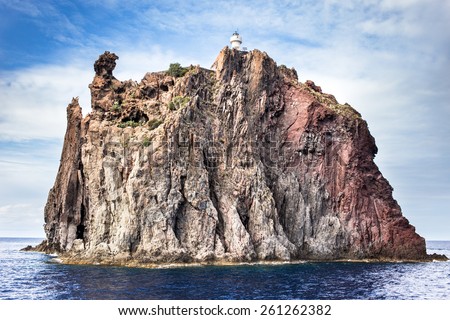Aeolian island lighthouse, sicily. Italy. Royalty-Free Stock Photo #261262382
