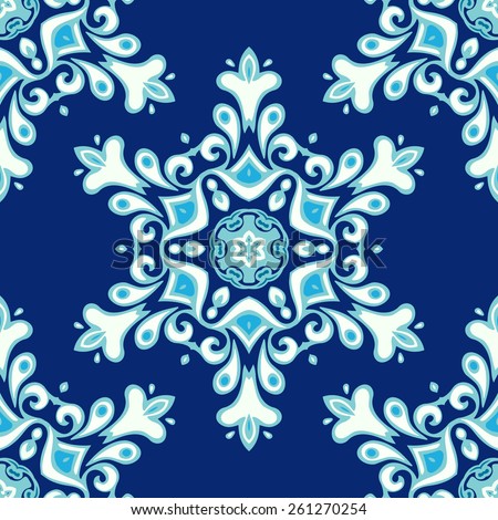 seamless pattern blue winter snowflake symbol background