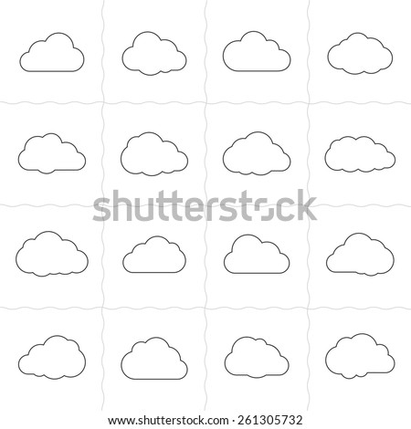 Cloud shapes linear icons. Cloud icons for cloud computing web and app. Simple outlined icons. Linear style