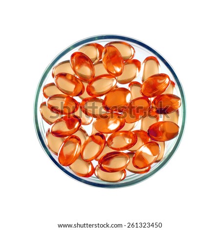 Various color of soft gelatin capsule medicine on white background as medicine icon.