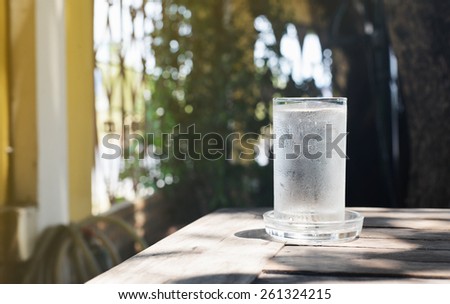 water on table at garden in home