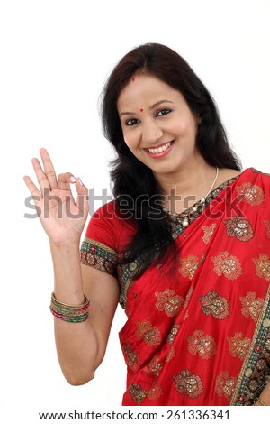 Traditional Indian woman against white background