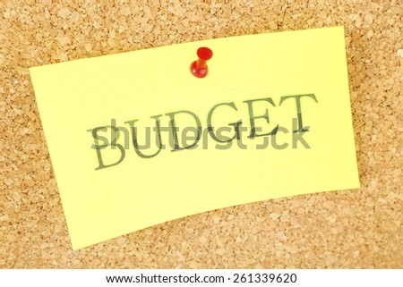 Paper sheet with inscription "budget" on wooden background