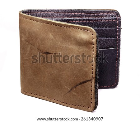 Handmade leather wallet on white background