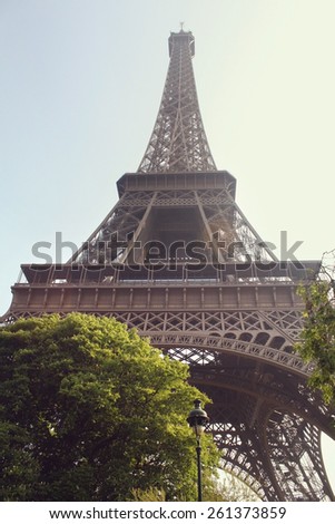 Vintage toned picture of the Eiffel tower. Paris, France.
