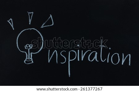 drawing word inspiration and light bulb on blackboard