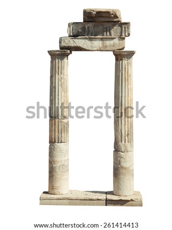 Old famous ruins in Hierapolis isolated on white background