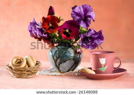 still life with flowers and pansy