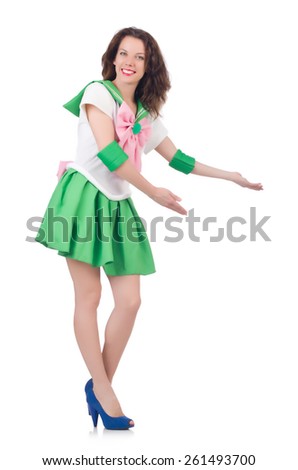Female model in cosplay costume isolated on white