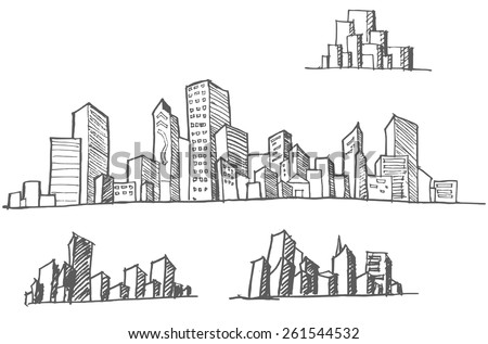doodle of cityscape vector illustration drawing line Royalty-Free Stock Photo #261544532
