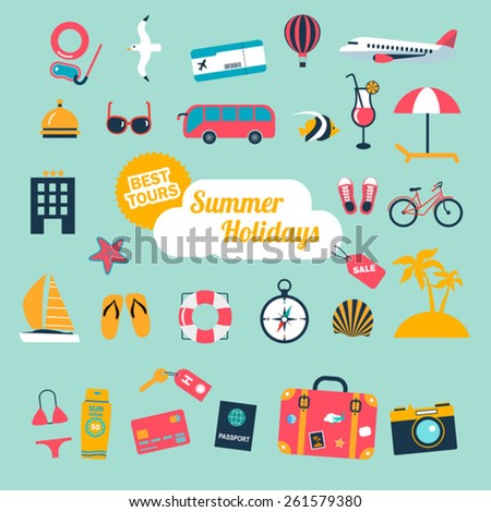 vector flat circle icons set of family summer holidays infographic