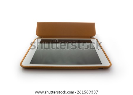leather case tablet isolated on white background