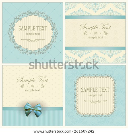 Vintage Invitation Cards with Decorative Hand Drawn Floral Patterns and Frames. Vector Illustration
