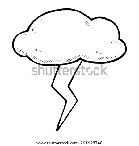cloud and thunder bolt / cartoon vector and illustration, black and white, hand drawn, sketch style, isolated on white background.