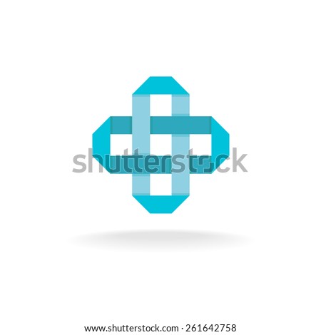 Medicine pharmacy cross logo template. Blue flat ribbons style.