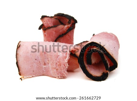 Cooked ham roll on white background 
