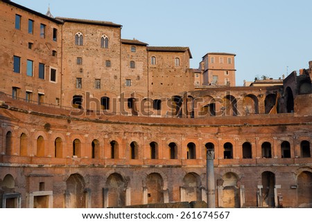 Part of the ruins of Trajan's Market (Mercati di Traiano) in Rome during sunset